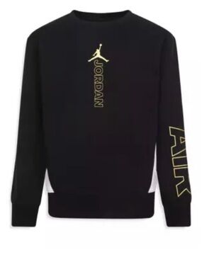 Jordan Boy’s Black Crewneck Sweatshirt with Gold Logo and Sleeve 'AIR'